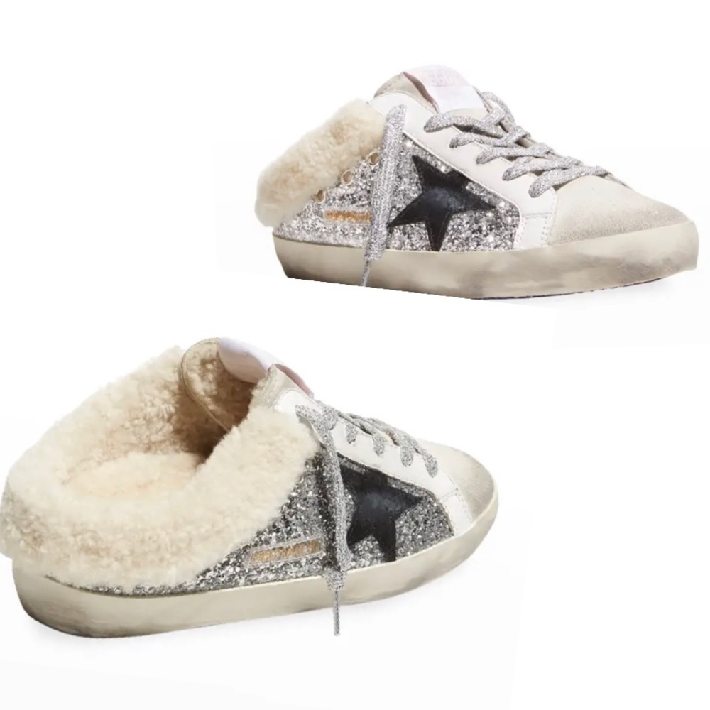 GOLDEN GOOSE Sabot Leather Glitter Star Slide Sneakers